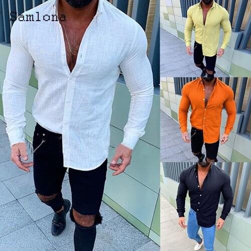 Plus Size 3xl Men Shirt Linen Tops Sexy Mens clothing 2021 Single-breasted Man Tunic Blouse Long Sleeve Autumn Casual Shirts