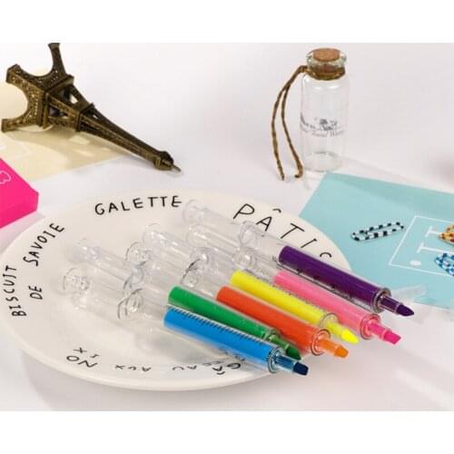 6PCS Cute Kawaii Novelty Nurse Needle Syringe Shaped Highlighter Marker Marker Pen Stationery School Supplies