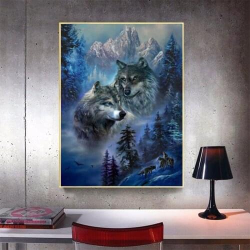 New 5D Diamond Embroidery Wolf Animals Cross Stitch DIY Diamond Painting Full diamond scenery rhinestones Home Decor gift TY257