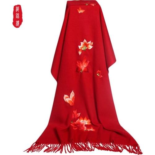 House new winter embroidered Cashmere Shawl double side embroidered warm shawl Magnolia embroidered scarf for women