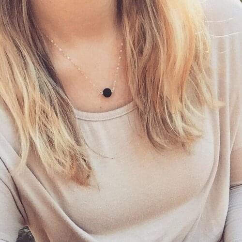 New Listing Retro black volcanic lava stone stone beads geometric circle shape retro fashion jewelry necklace 1pcs