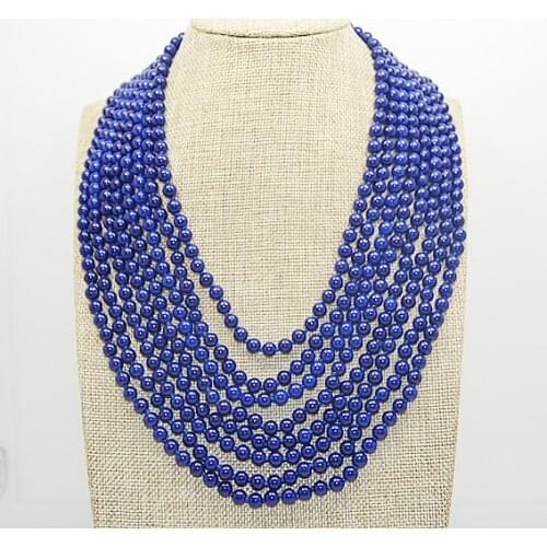 Lapis lazuli beaded necklace,quality lapis jewelry,8rows 6mm round blue lapis necklace handmade jewelry charming women gift