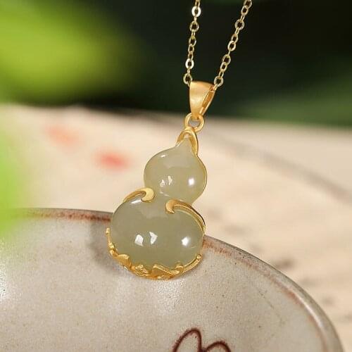 New style ancient gold craftsmanship inlaid gourd and Tian jade necklace pendant luxury fashion ladies silver jewelry