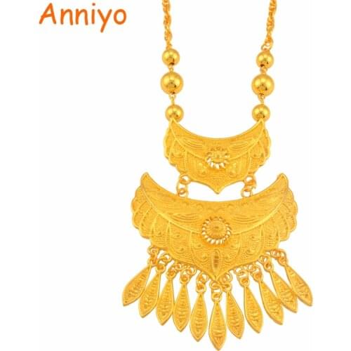 Anniyo Saudi Arabia Necklaces African Gold Color Pendant Dubai Middle East Jewelry Gifts for Women #119206