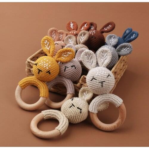 Baby Teether Wooden Toys Mobile Pram Crib Ring Crochet Rattle Soother Teether