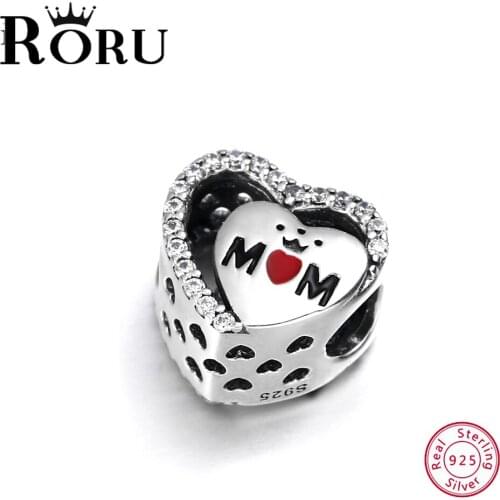 RORU 925 Sterling Silver I Love Mom Love Bead Bracelet Accessories Pendant Bracelet Jewelry beads for jewelry making