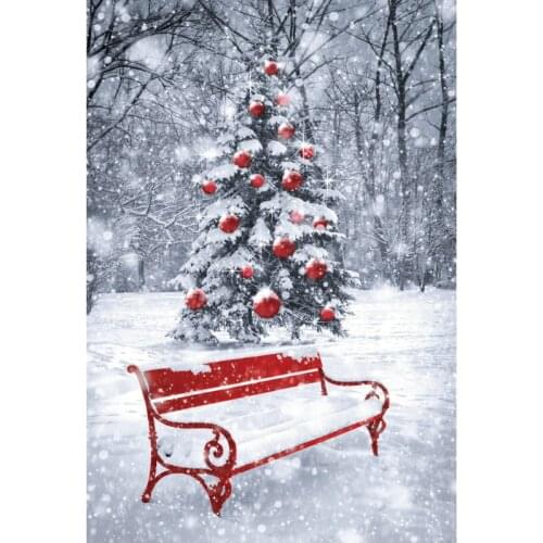Christmas Tree Red Bench Backdrops Newborns Christmas Xmas Decor Background Family Holiday Party Decoration Photo Booth Props