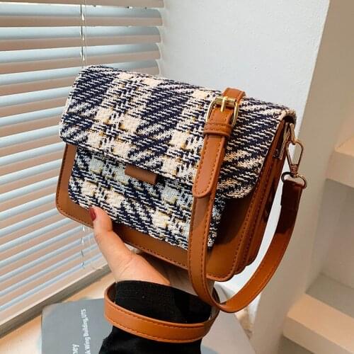 Woolen Square Mini Crossbody Bag 2021 New High-quality canvas Womens Designer Handbag Pearl Chain Shoulder Messenger Bag Purse