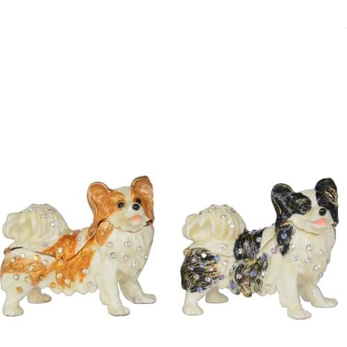 Papillon Dog Bejeweled Trinket Box Handmade Keepsake Boxes Dog Figurine Decoation Gift