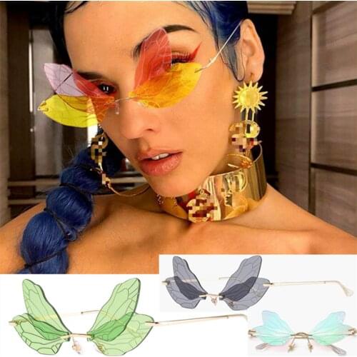New Rimless Fashion Trend Dragonfly Wing Cycling Sunglasses Women Vintage Clear Ocean Lens Eyewear Men Funny Sunshade UV400