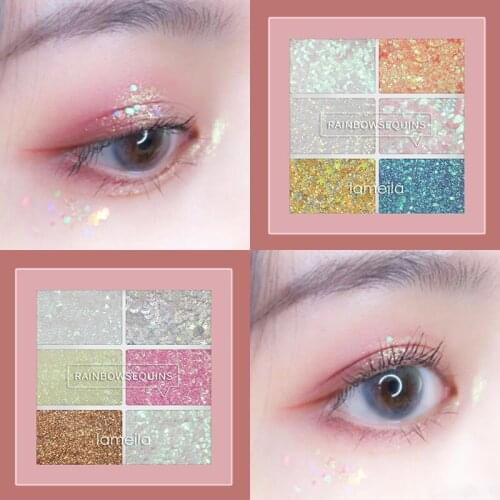 6 Color Glitter Eye Shadow Plate Makeup Sparkles Gold Pearl Makeup Look Eye Shadow Sequins TSLM2