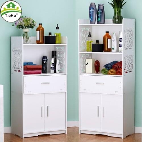 TieHo White Bathroom Storage Cabinet Waterproof Toilet Narrow Organizer Standing Rack Shelf Easy to Assemble Bathroom Furniture
