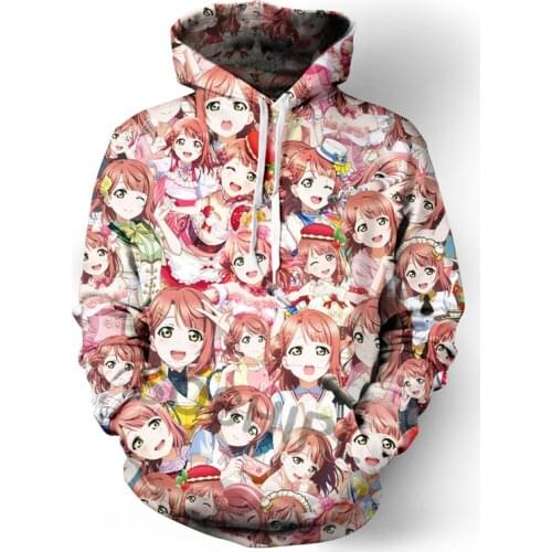 SOSHIRL Pisces Girl Anime Hoodies Unisex Hooded Sweatshirt Harajuku Brown Hair Uehara Ayumu Pullovers Winter Hip Hop Streetwear