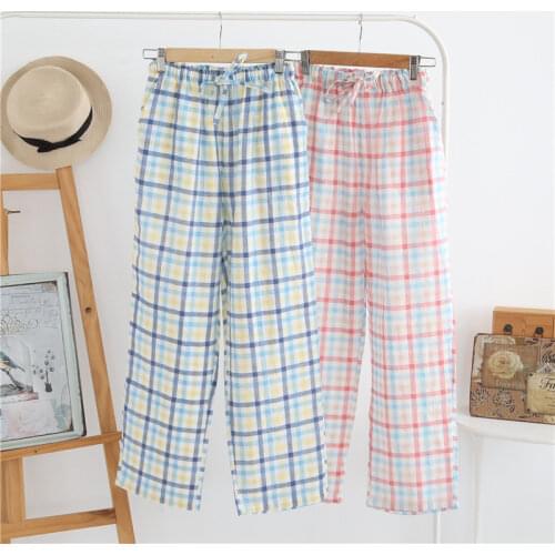 2021 Spring Summer 100% cotton Pants Women sleep bottoms Female plus size nighty trousers sleepwear pyjama Plaid pajama pants
