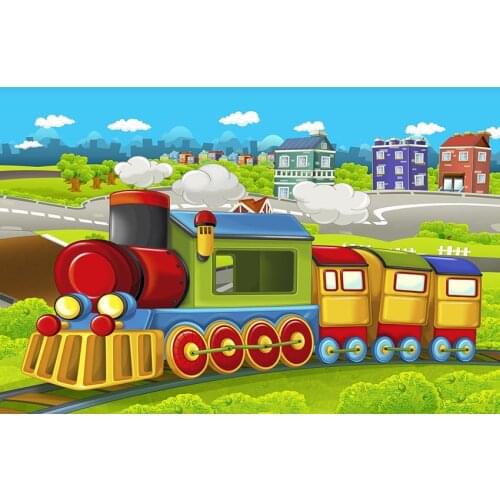 Cartoon train baby photo backgrounds vinyl kids birthday photography backdrops for photographer studio props fotografia lv-2495