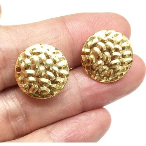 Witaya 50pcs Uneven Surface Round Drop Earring Accessories Stud Post Gold Earring Findings Jewelry Making Post DIY Jewelry 16mm