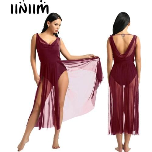 Women Modern Dance Wear Elegant Ballet Dance Dress Lyrical Dancewear Dress Built In Shelf Bra Leotards Female Gymnastics Costume