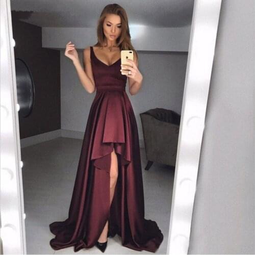 An019 2020 Best Selling Noble Robe De Soiree Sexy V-neck High Leg Slit Long Formal Evening Dress Simple High Low Evening Dress