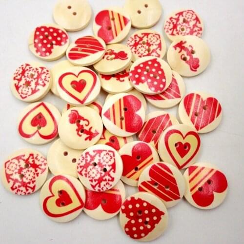 100 grains / package printed love wooden buttons logs handmade buttons round clothes children buttons diy handmade
