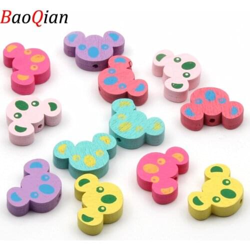 30PCS Candy Color Koala Shape Wood Beads DIY Cute Pattern Beads Make Baby Toy Jewelry Accessories 15x22mm