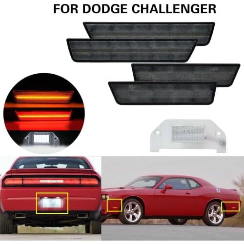 4Pcs Smoked Lens LED Side Marker Lamp Turn Signal Light + 1Pcs LED License Plate Lamp For Dodge Chanllenger 2008-2014