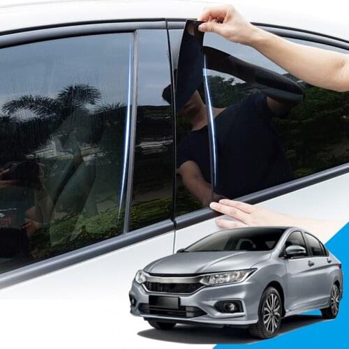 6pcs Car Styling PVC Car Window Pillar Trim Sticker Middle BC Column Sticker External Car Accessories For Honda City 2015-2019