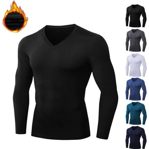 EU Size Winter Men Thermal Shirt Fleece Underwear V-Neck Baselayer Home Casual T-Shirts Autumn Thermo Clothing Pajamas Sleepwear