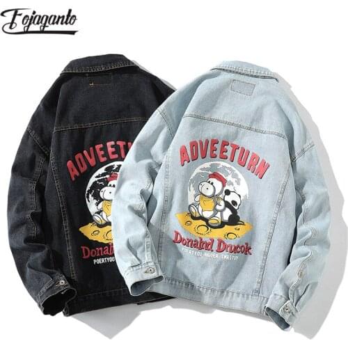 FOJAGANTO Mens Autumn New All-Match Denim Jacket Hong Kong Style Couple Casual Jacket Trend Fashion Printing Jacket Male