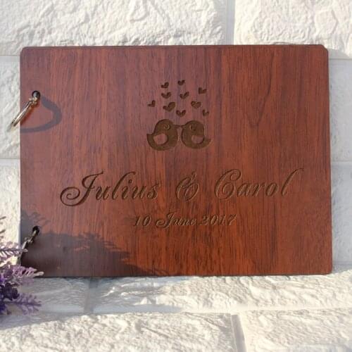 Personalized Wedding Guest Book,Hearts Engraved Couple Lover Guestbook,Custom Wooden Guestbook Photo Album,Wedding Gift
