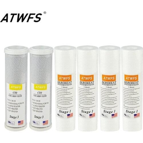 Water Filter Cartridge 4pcs PP Cotton Filter + 2pcs CTO Compressed Activated Carbon Water Purifier for Household