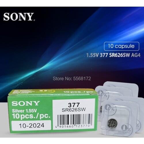 10pcs NEW For SONY Original 1.55V 377 376 SR626SW 626 SR626 V377 AG4 Watch Battery Button Coin Cell Single grain packing