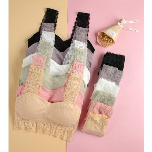 SALSPOR New Ladies Underwear Set Wireless Gather Thread Letters Lace Shoulder Strap Wrapped Chest Panties Fashion All-Match
