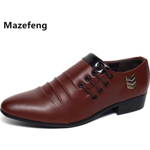 Mazefeng England Style Spring Men Wedding Shoes Business Pointed Toe Dress Shoes Leather Breathable Men Casual Shoes Flats Male