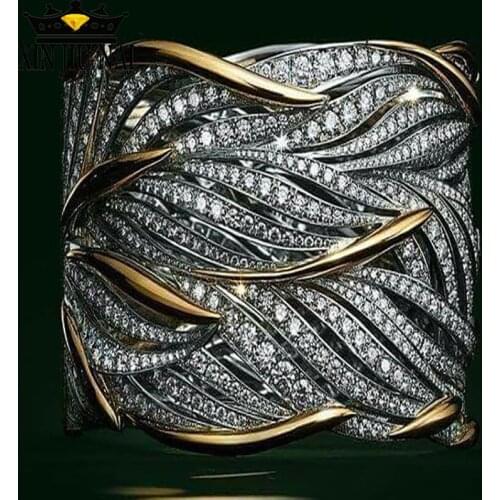 Full Zircon Wrap Multilayer Gold Two-tone 925S Ring Men and Women Multi Stripe Golden Flash Feather Ring Luxury diamond ring