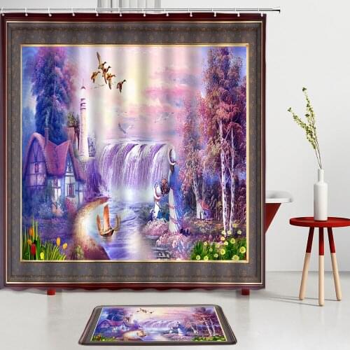 Dream Forest Bathroom Sets Landscape Shower Curtains Bath Mats Entrance Door Mat Kitchen Room Decoration Rugs Non-Slip Carpet