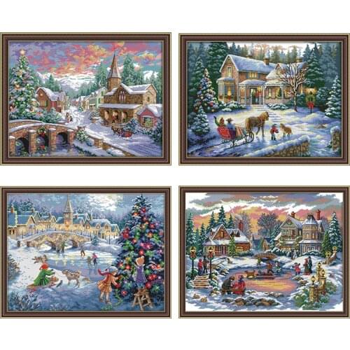 Winter Snow Scene Christmas Series Cross Stitch 11CT 14CT Cross Stitch Kit Embroidery Needlework DIY Christmas Decoration Gift