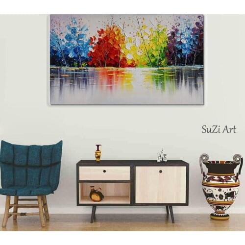 Nordic Style Art deco Hand Painted Modern Abstract Trees Oil Paintings On Canvas Wall Picture for Living Room Bedroom Home Decor