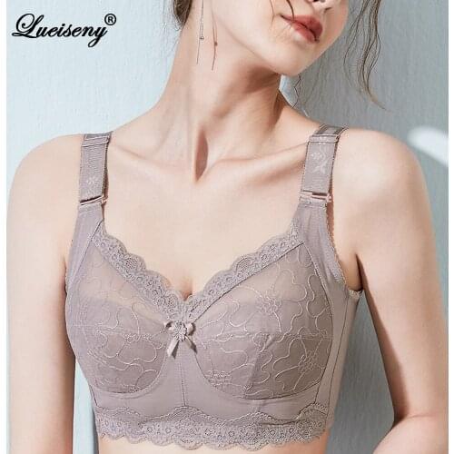 LUEISENY Underwear Women Thin Large Chest Show Small Bra Ultra Thin Bra Without Steel Ring Large Size Full Cup Collection Breast