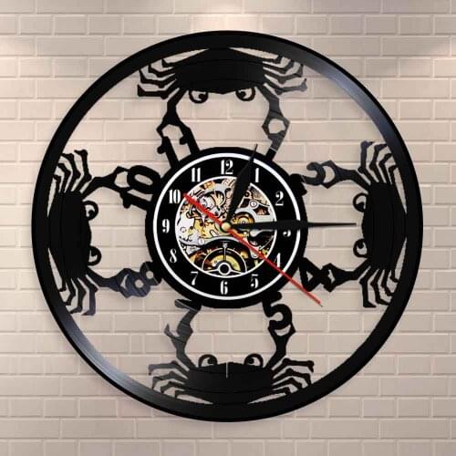Adorable Crabs Vinyl Record Wall Clock Marine Animal Seafood Coastal Home Decor Wall Clock Kitchen Foodie Decorative Wall Watch