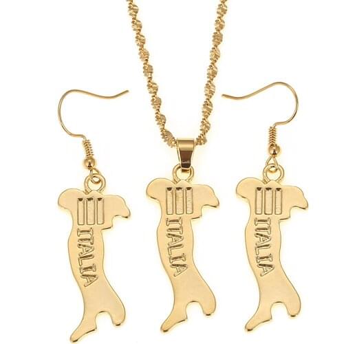 Stainless steel Gold Color Map of Italy Pendant Necklace with Earring Italian Jewelry Set