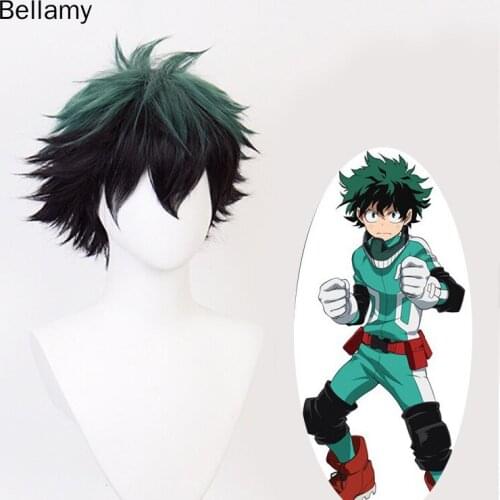 Anime My Hero Academia Midoriya Izuku cosplay hairwearGreen black short hair Cosplay Wig +Wig Cap