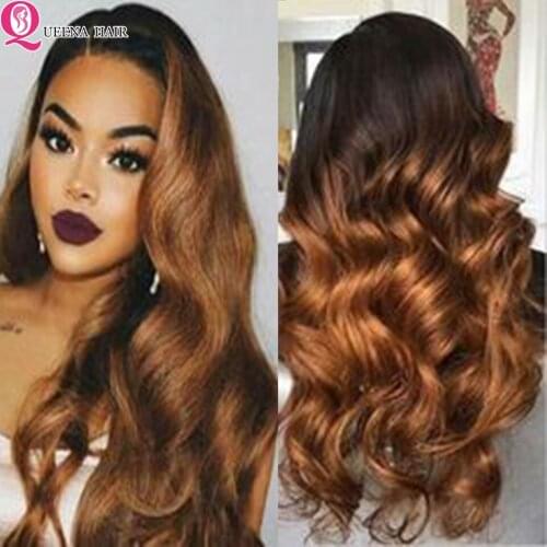 Ombre Human Hair Wig Honey Blonde Lace Front Wigs Brown Ombre Body Wave Wig 180% Remy Malaysian Hair Wigs 4x4 Lace Closure Wig