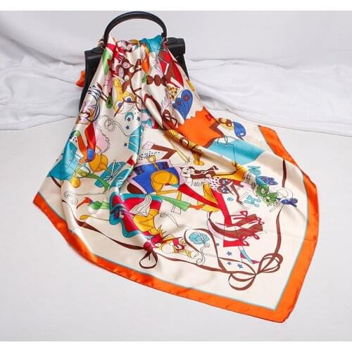 2020 90x90 Mothers Day Multipurpose women Silk twill scarf Satin square tie Hairband ladies foulard femme towel bufanda shawl