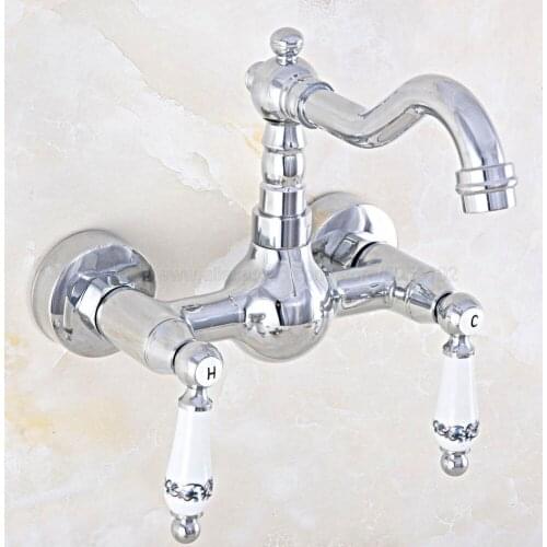 Bathroom Faucet Polished Chrome Kitchen Mixer Tap Faucet Wall Mounted Dual Handle Hot And Cold Taps znf564