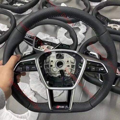 Half Perforated Leather Steering Wheel Flat Bottom Fully Alcantara with Buttons for Audi A6 A7 A8 A6L Paddle shifter