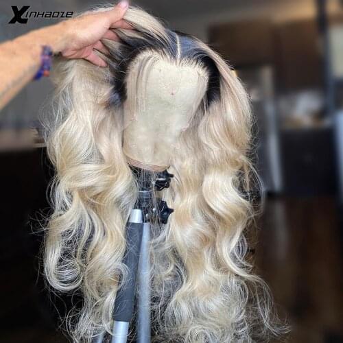 Pre-Plucked 13x6 Lace Front Human Hair Wigs Brazilian Remy Human Hair Wigs For Women T#1B/613 Ombre Blonde Lace Frontal Wigs