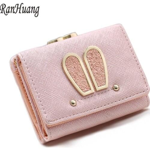 RanHuang 2017 Women Short Design Wallets Girls Cute Rabbit Ears Wallets High Quality Leather Wallets Womens Coin Purses A495