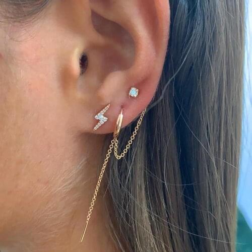 Gold Color 925 Sterling Silver Flash Lightning Geometric Statement Stud Earrings Paved Cz Stone for Women Engagement Jewelry