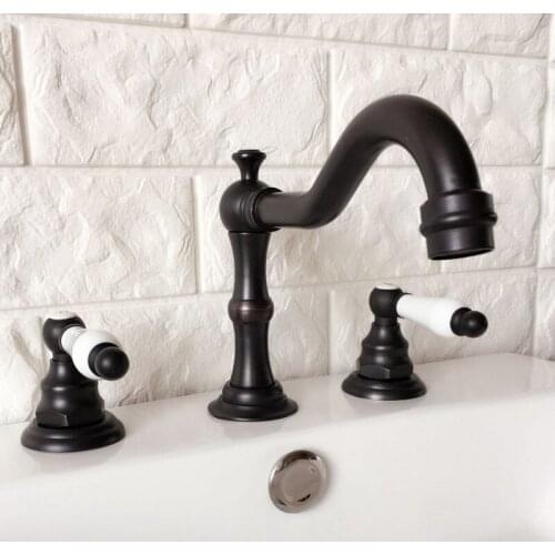 Basin Faucet Oil Rubbed Bronze 3 Hole Bathroom Sink Faucet Deck Mounted Cold Hot Vintage Sink Faucet Mixer Tap zhg065