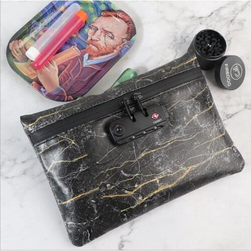 Smellproof bag PU Leather Tobacco Pouch with Lock for Herb Odor Proof Stash Container Case Storage